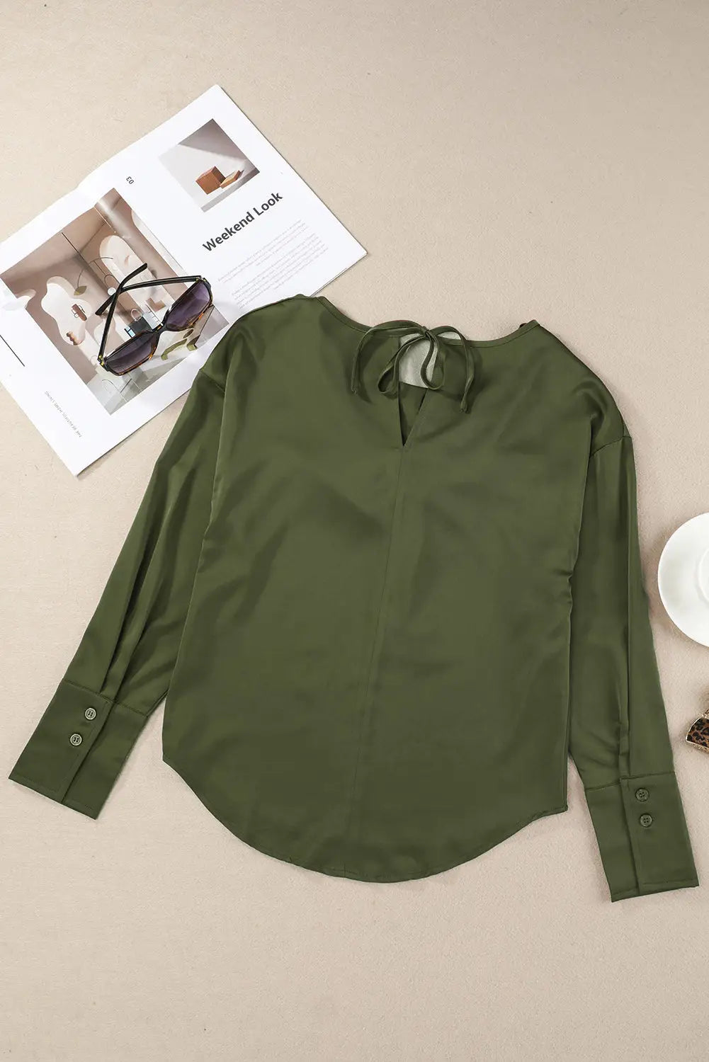 Green cowl neck long sleeve elegant blouse - blouses & shirts