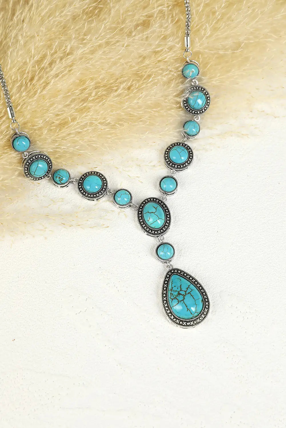 Green crackle turquoise water drop accent necklace - one size / alloy - accessories