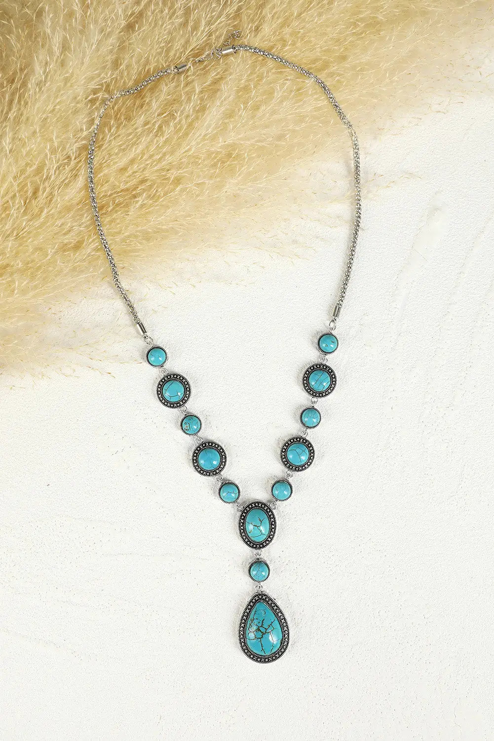 Green crackle turquoise water drop accent necklace - one