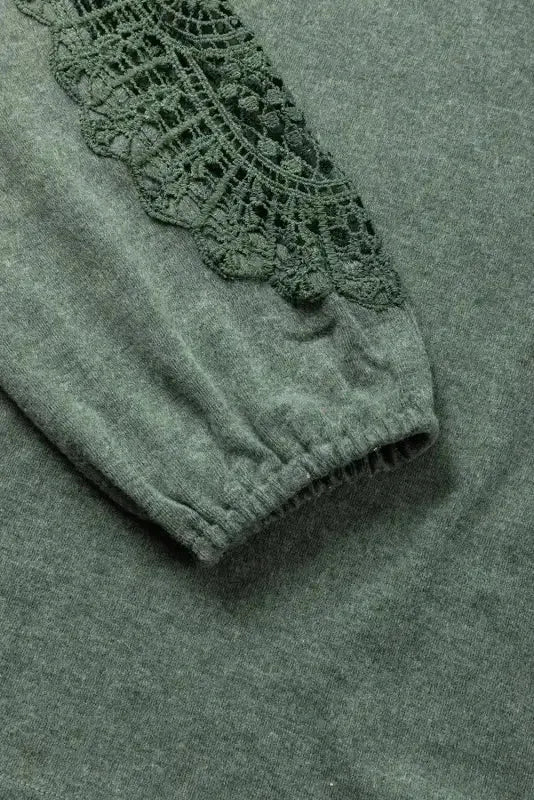 Green Crochet Lace Patch Raglan Sleeve Top - Fashionfitz