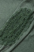 Green Crochet Lace Patch Raglan Sleeve Top - Fashionfitz