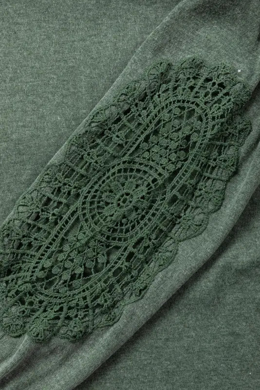 Long sleeve tops green crochet lace patch raglan top