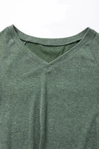 Green Crochet Lace Patch Raglan Sleeve Top - Fashionfitz