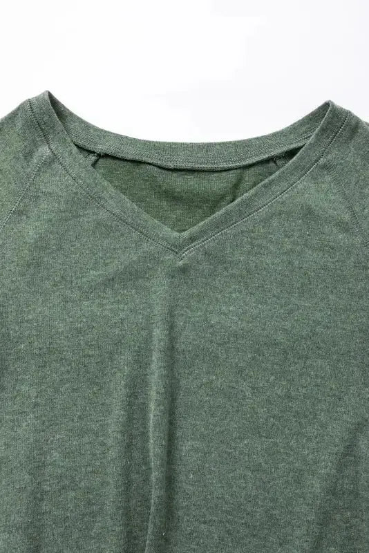 Green Crochet Lace Patch Raglan Sleeve Top - Fashionfitz