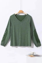 Green Crochet Lace Patch Raglan Sleeve Top - Fashionfitz