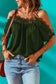 Green crochet neckline off-shoulder short sleeve top - t-shirts