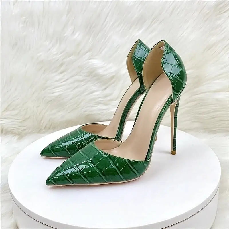 Green crocodile pattern high heels stiletto shoes - pumps