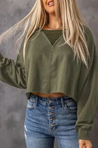 Green Drop Shoulder Cropped Sweatshirt - Fashionfitz