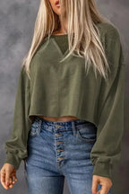 Green Drop Shoulder Cropped Sweatshirt - Fashionfitz