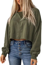 Green Drop Shoulder Cropped Sweatshirt - Fashionfitz