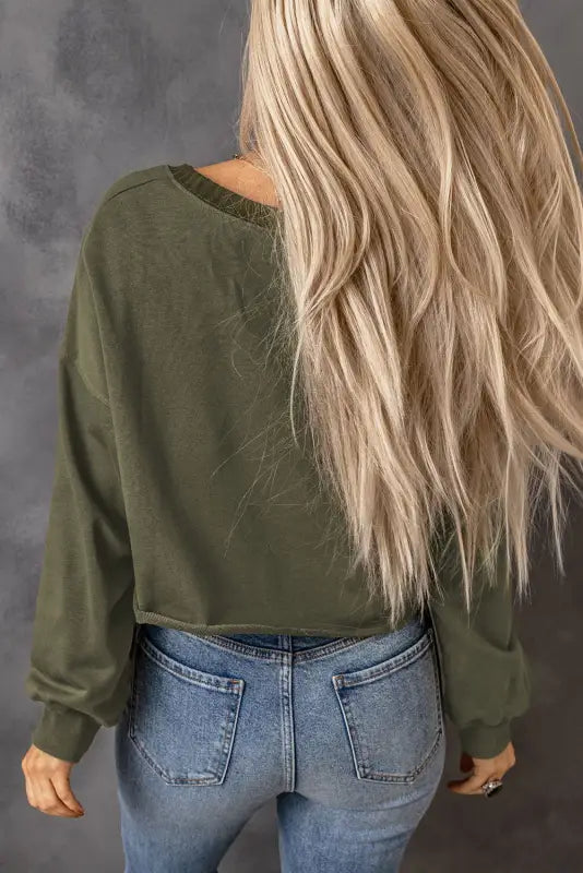 Green drop shoulder cropped sweatshirt - sweatshirts