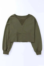 Green Drop Shoulder Cropped Sweatshirt - Fashionfitz
