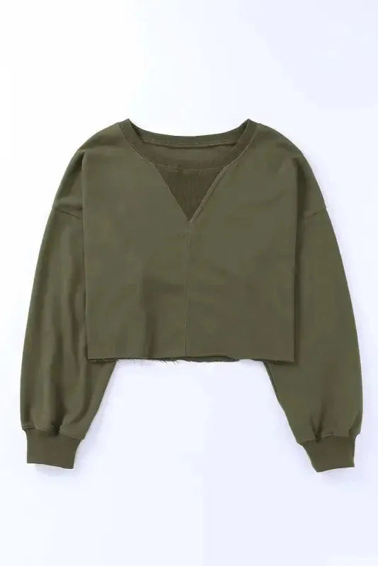 Green Drop Shoulder Cropped Sweatshirt - Fashionfitz