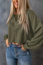 Green Drop Shoulder Cropped Sweatshirt - Fashionfitz