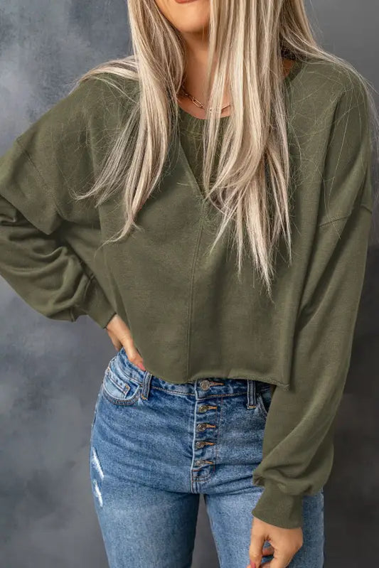 Green drop shoulder cropped sweatshirt - s / 95% polyester + 5% elastane - sweatshirts