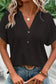 Green eyelet button-accent notch neck top - t-shirts