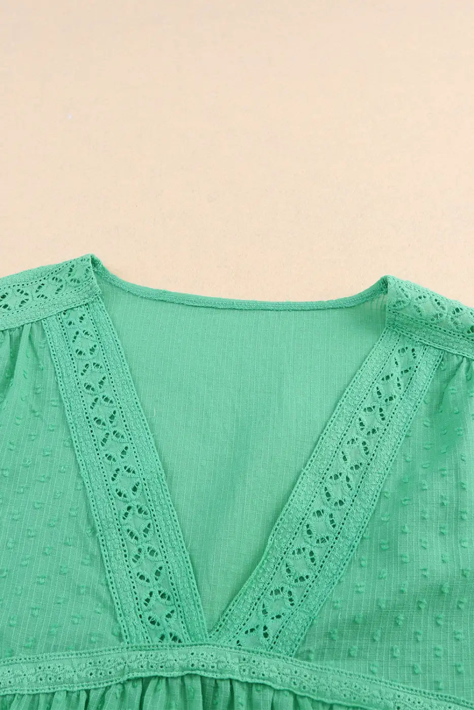 Green eyelet v neckline ruffle swiss dot top - t-shirts