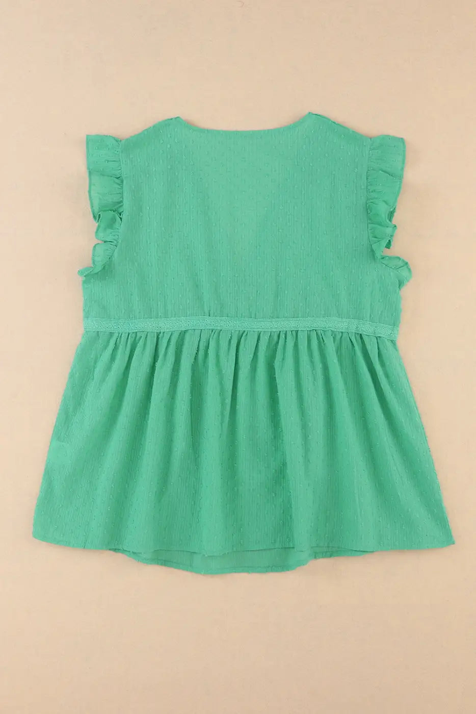 Green eyelet v neckline ruffle swiss dot top - t-shirts