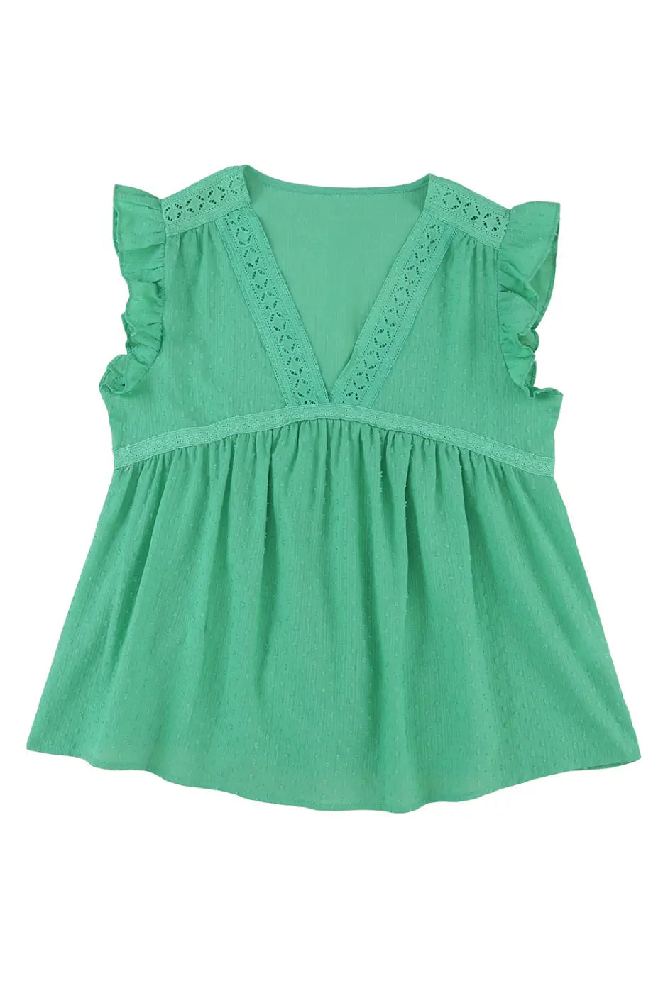 Green eyelet v neckline ruffle swiss dot top - t-shirts