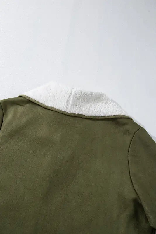 Green faux suede fleece lined open front jacket - jackets