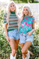Green Floral Flutter Sleeve Ruched Blouse - Fashionfitz