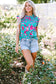 Green Floral Flutter Sleeve Ruched Blouse - Fashionfitz