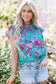 Green Floral Flutter Sleeve Ruched Blouse - Fashionfitz