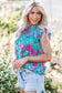 Green Floral Flutter Sleeve Ruched Blouse - Fashionfitz
