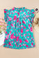 Green Floral Flutter Sleeve Ruched Blouse - Fashionfitz