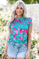 Green Floral Flutter Sleeve Ruched Blouse - Fashionfitz