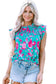 Green Floral Flutter Sleeve Ruched Blouse - Fashionfitz