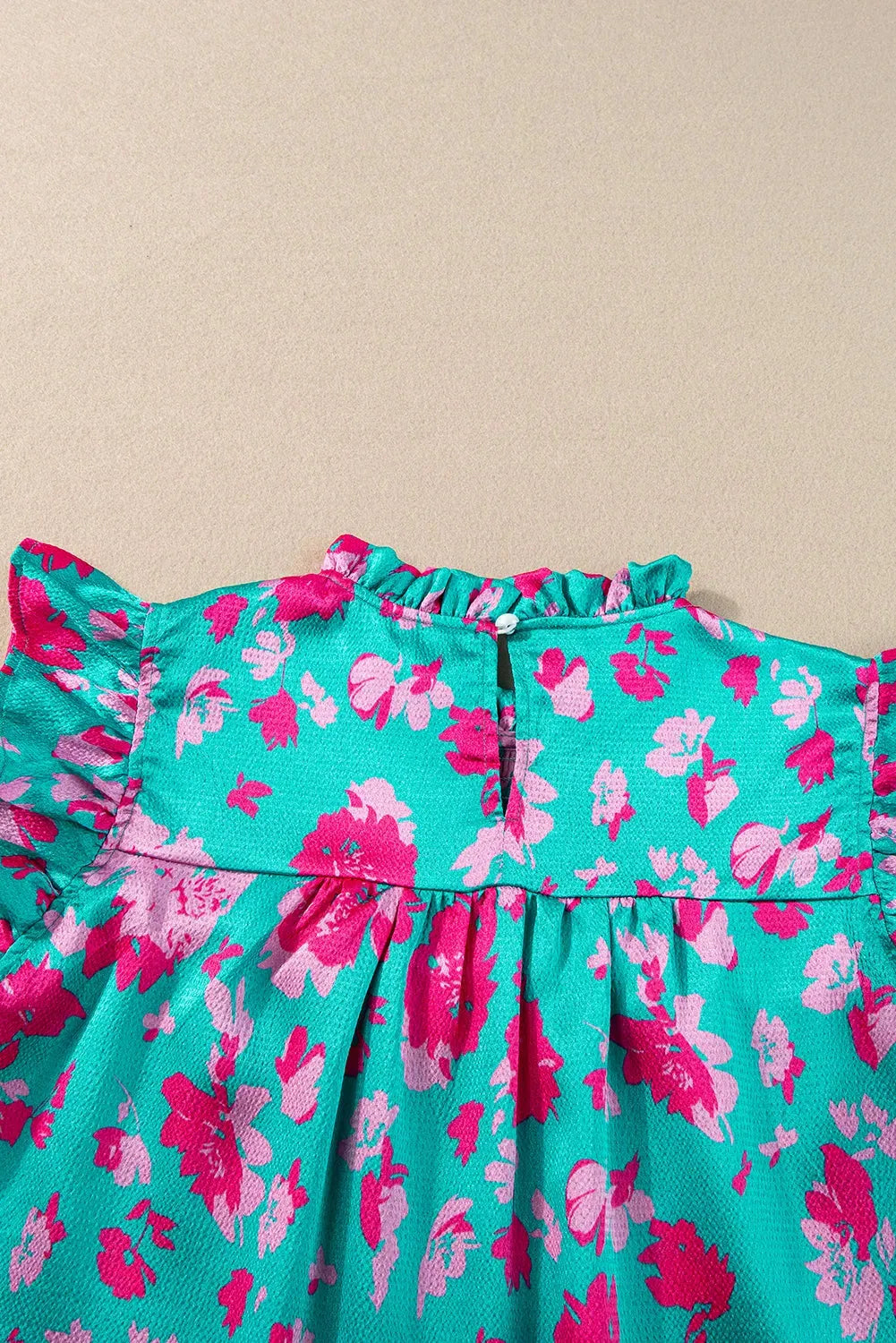 Green Floral Flutter Sleeve Ruched Blouse - Fashionfitz