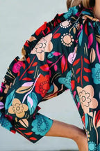 Green Floral Print Puff Sleeve Ruffled Mini Dress - Fashionfitz