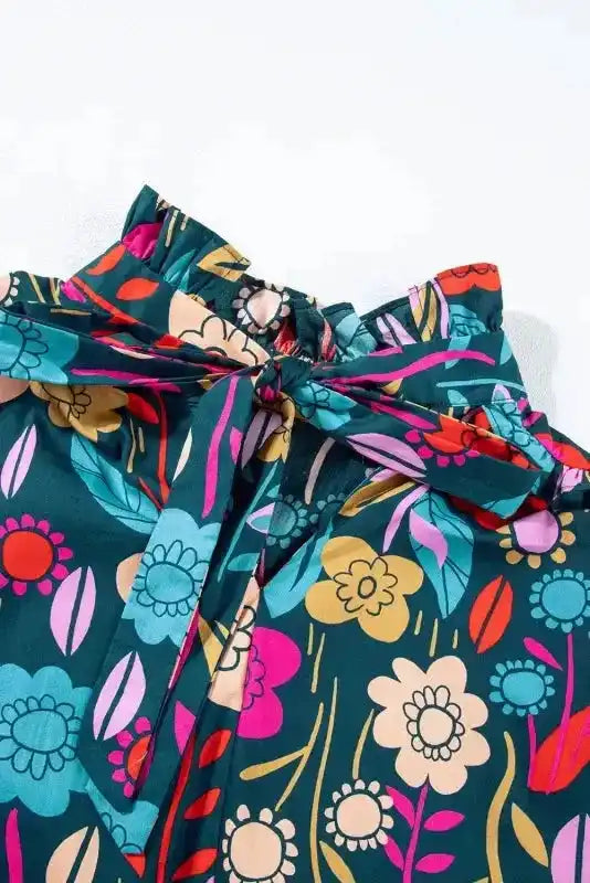 Green Floral Puff Sleeve Blouse - Fashionfitz