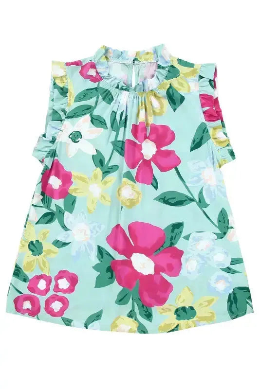 Green Floral Ruffle Trim Tank Top - Fashionfitz