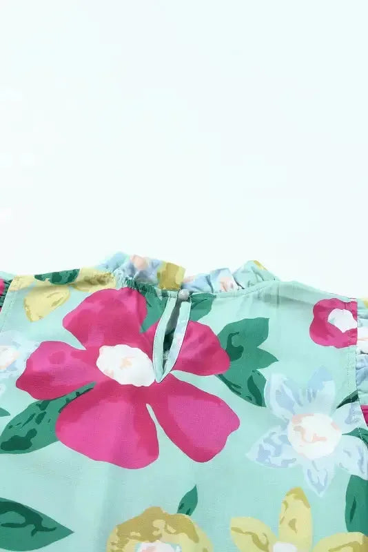 Green Floral Ruffle Trim Tank Top - Fashionfitz