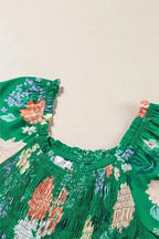 Green Floral Smocked Tiered Midi Dress - Fashionfitz