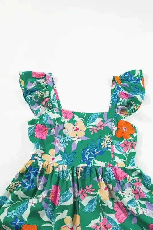 Green Floral Tiered Maxi Dress - Sleeveless Ruffled - Fashionfitz
