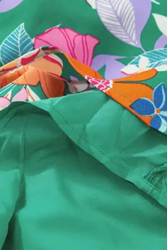 Green Floral Tiered Maxi Dress - Sleeveless Ruffled - Fashionfitz