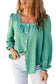 Green flounce sleeve square neck button-up shirt - tops