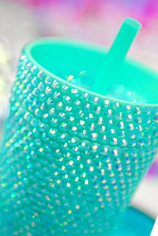 Green full rhinestone straw cup - accessories