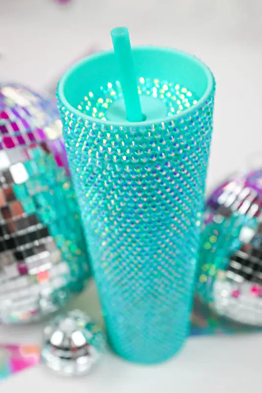 Green full rhinestone straw cup - accessories