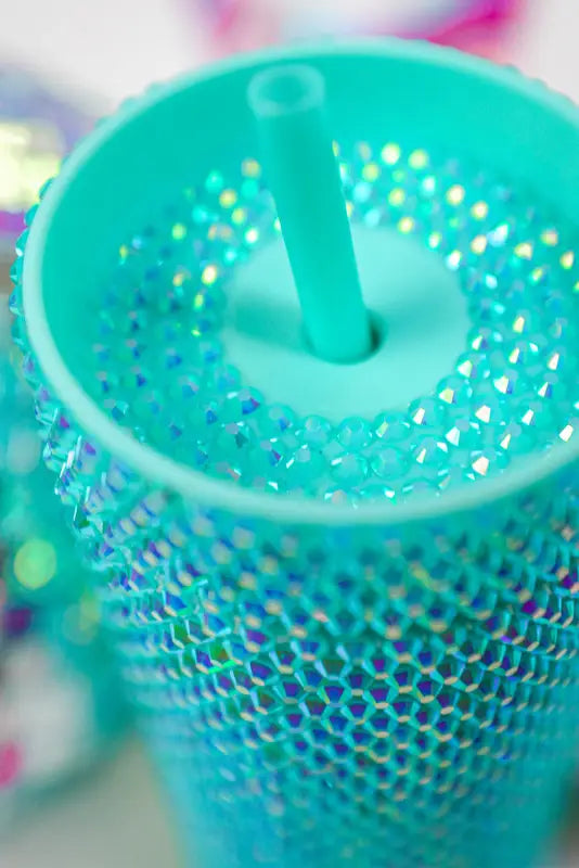 Green full rhinestone straw cup - accessories