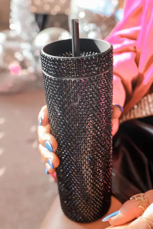 Green full rhinestone straw cup - accessories