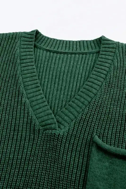Green Knitted V Neck Sweater and Casual Pants Set - Fashionfitz