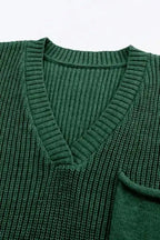 Green Knitted V Neck Sweater and Casual Pants Set - Fashionfitz