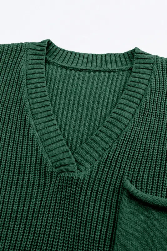 Green knitted v neck sweater and casual pants set - loungewear