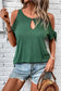 Green knotted cold shoulder sleeve keyhole front t shirt - t-shirts