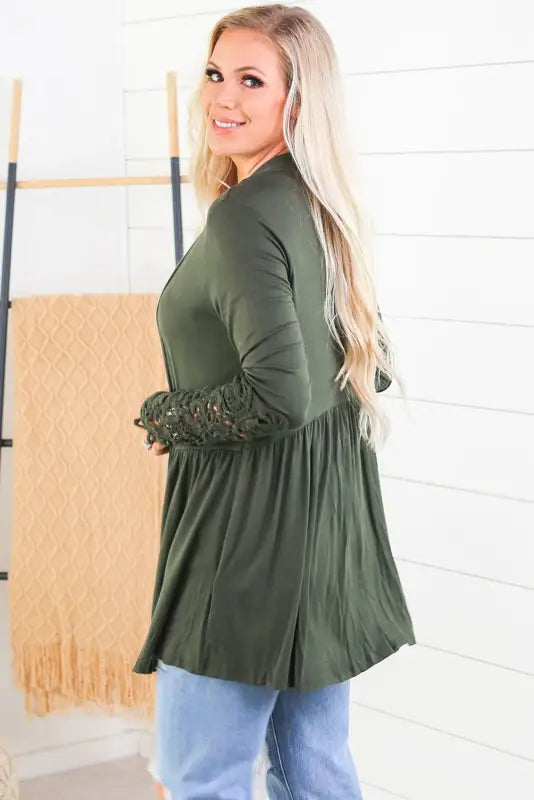 Green lace sleeve knit cardigan - sweaters & cardigans