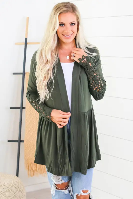 Green lace sleeve knit cardigan - sweaters & cardigans